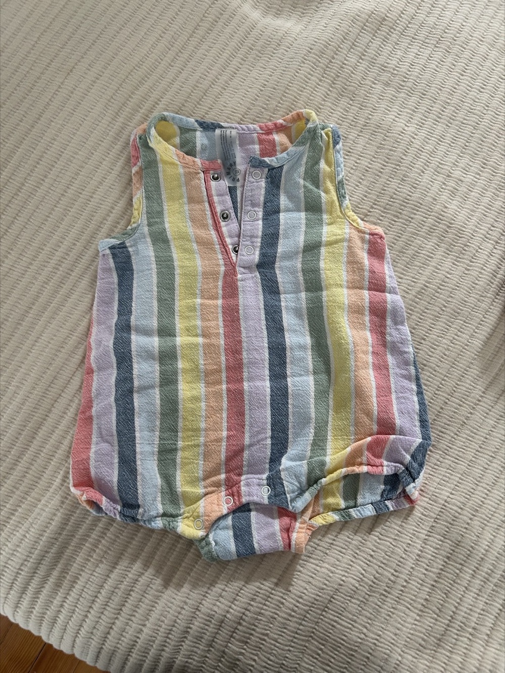 Primary brand baby cotton gauze bubble shortie in rainbow stripe